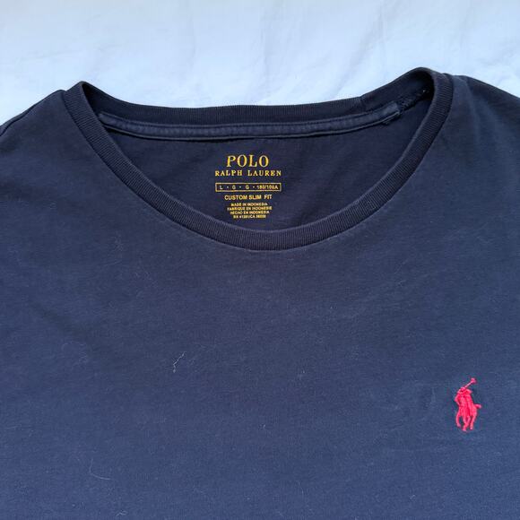 Polo Ralph Lauren LS t-shirt, navy, cotton, size L, custom slim fit EUC - Picture 3 of 5